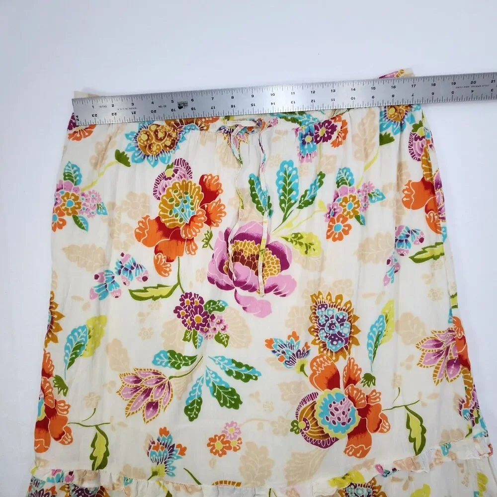 Life Style Womens Floral 100% Cotton Maxi Skirt Petite Medium PM Boho Deco India